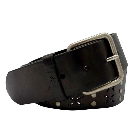 Calvin Klein CK Jeans Studded Laser-cut Leather Belt Brown Size M Western Boho main image 7
